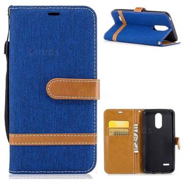 Jeans Cowboy Denim Leather Wallet Case for LG K4 (2017) M160 Phoenix3 Fortune - Sapphire