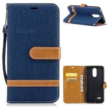 Jeans Cowboy Denim Leather Wallet Case for LG K4 (2017) M160 Phoenix3 Fortune - Dark Blue