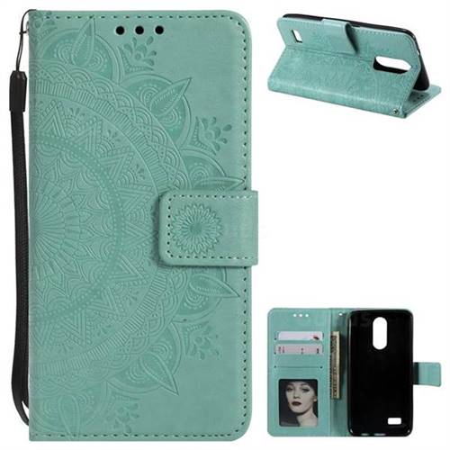 Intricate Embossing Datura Leather Wallet Case for LG K4 (2017) M160 Phoenix3 Fortune - Mint Green