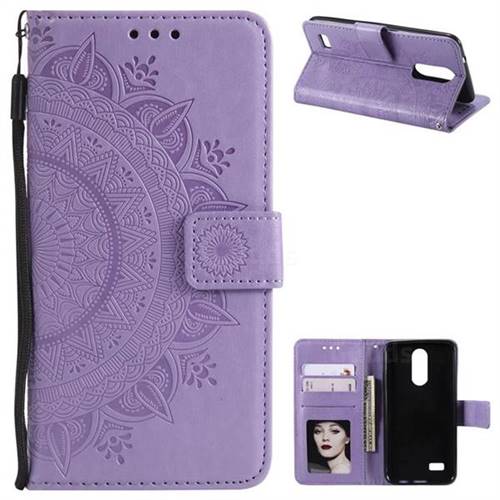 Intricate Embossing Datura Leather Wallet Case for LG K4 (2017) M160 Phoenix3 Fortune - Purple