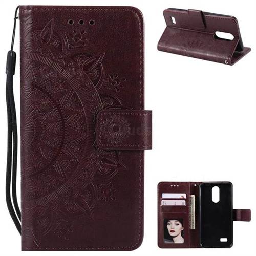 Intricate Embossing Datura Leather Wallet Case for LG K4 (2017) M160 Phoenix3 Fortune - Brown