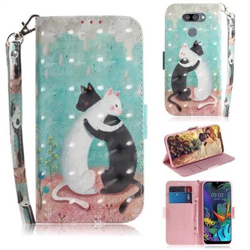 Black and White Cat 3D Painted Leather Wallet Phone Case for LG K50