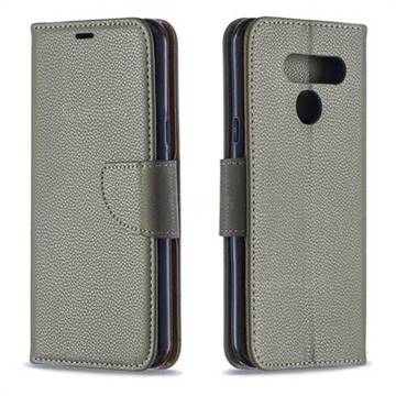 Classic Luxury Litchi Leather Phone Wallet Case for LG K50 - Gray