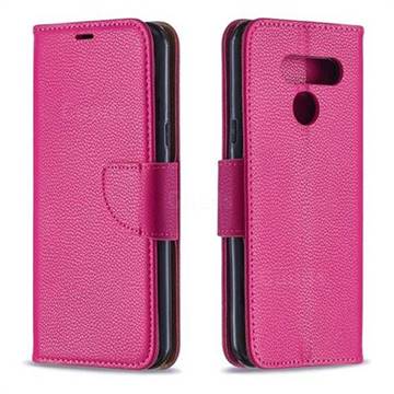 Classic Luxury Litchi Leather Phone Wallet Case for LG K50 - Rose