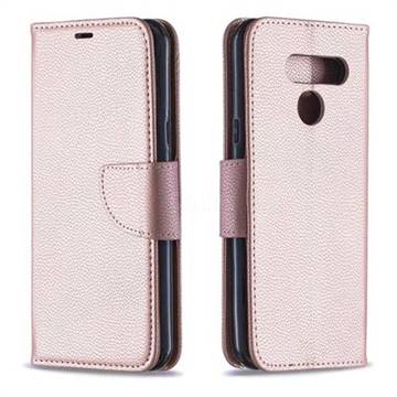 Classic Luxury Litchi Leather Phone Wallet Case for LG K50 - Golden