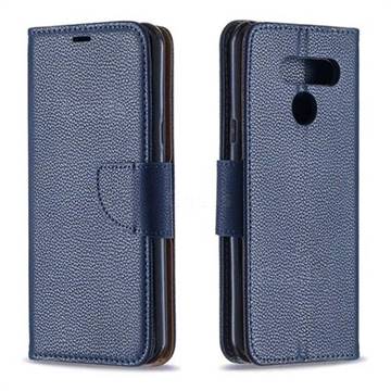 Classic Luxury Litchi Leather Phone Wallet Case for LG K50 - Blue