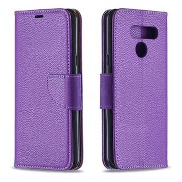 Classic Luxury Litchi Leather Phone Wallet Case for LG K50 - Purple