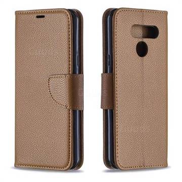 Classic Luxury Litchi Leather Phone Wallet Case for LG K50 - Brown