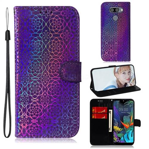 Laser Circle Shining Leather Wallet Phone Case for LG K50 - Purple