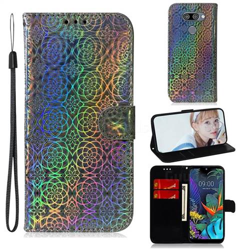 Laser Circle Shining Leather Wallet Phone Case for LG K50 - Silver