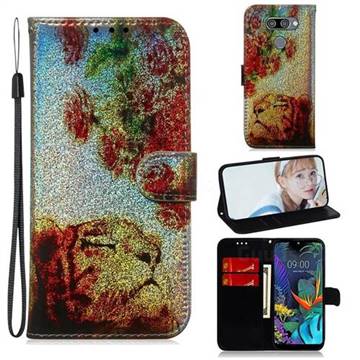 Tiger Rose Laser Shining Leather Wallet Phone Case for LG K50