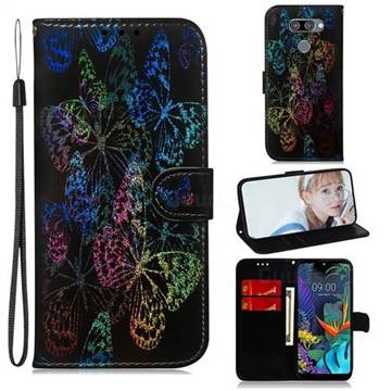 Black Butterfly Laser Shining Leather Wallet Phone Case for LG K50