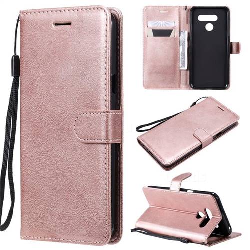 Retro Greek Classic Smooth PU Leather Wallet Phone Case for LG K50 - Rose Gold