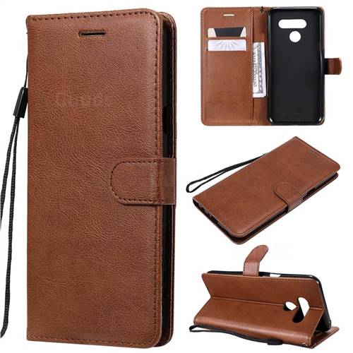 Retro Greek Classic Smooth PU Leather Wallet Phone Case for LG K50 - Brown