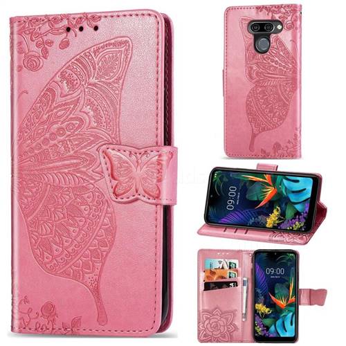 Embossing Mandala Flower Butterfly Leather Wallet Case for LG K50 - Pink