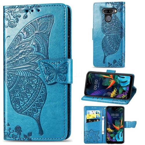 Embossing Mandala Flower Butterfly Leather Wallet Case for LG K50 - Blue