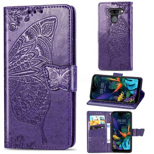 Embossing Mandala Flower Butterfly Leather Wallet Case for LG K50 - Dark Purple