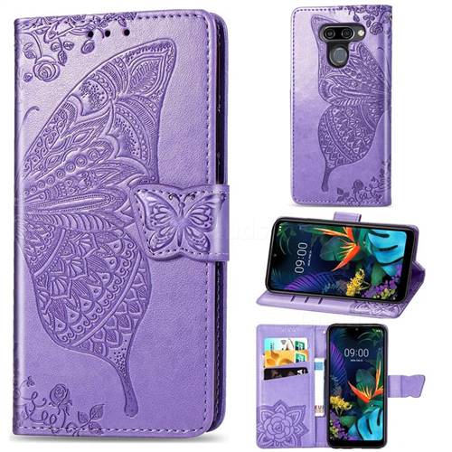 Embossing Mandala Flower Butterfly Leather Wallet Case for LG K50 - Light Purple