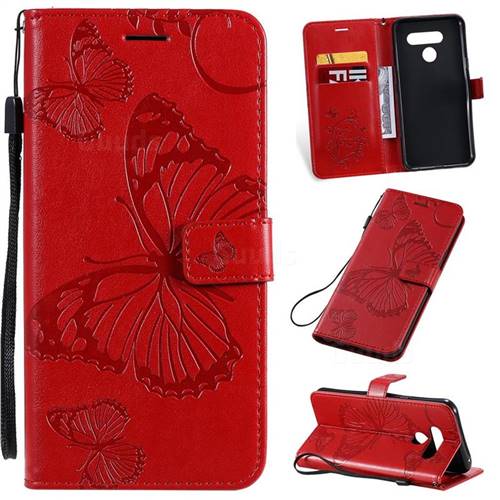 Embossing 3D Butterfly Leather Wallet Case for LG K50 - Red