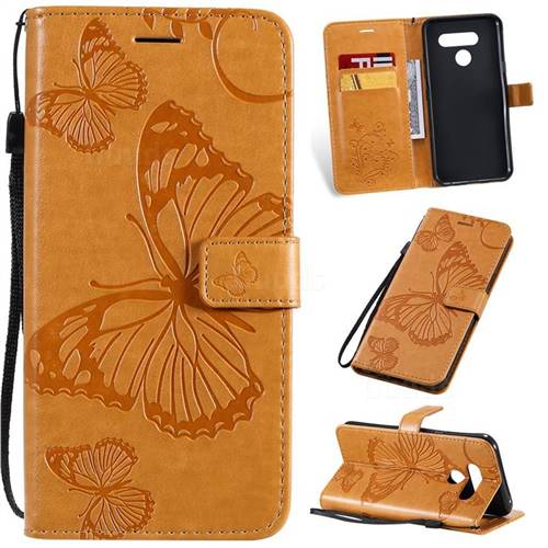 Embossing 3D Butterfly Leather Wallet Case for LG K50 - Yellow