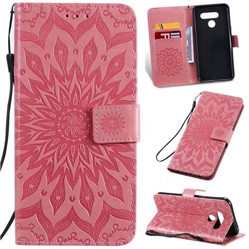 Embossing Sunflower Leather Wallet Case for LG K50 - Pink