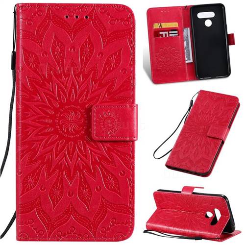 Embossing Sunflower Leather Wallet Case for LG K50 - Red