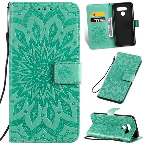 Embossing Sunflower Leather Wallet Case for LG K50 - Green