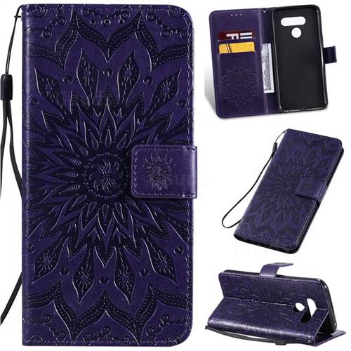 Embossing Sunflower Leather Wallet Case for LG K50 - Purple