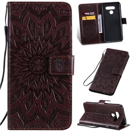 Embossing Sunflower Leather Wallet Case for LG K50 - Brown