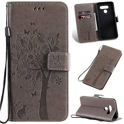 Embossing Butterfly Tree Leather Wallet Case for LG K50 - Grey