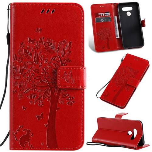 Embossing Butterfly Tree Leather Wallet Case for LG K50 - Red