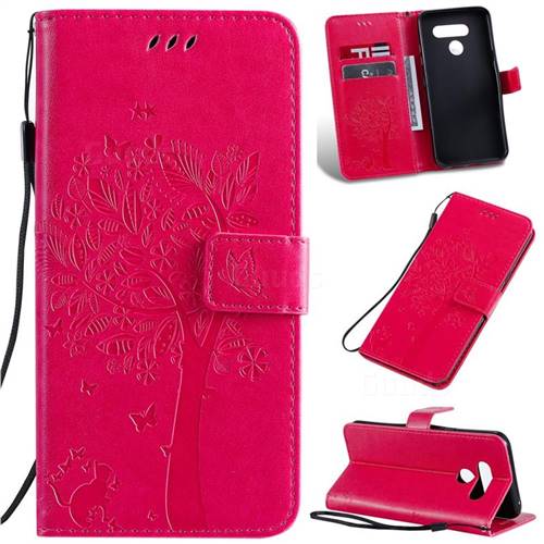 Embossing Butterfly Tree Leather Wallet Case for LG K50 - Rose