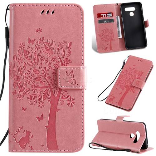Embossing Butterfly Tree Leather Wallet Case for LG K50 - Pink