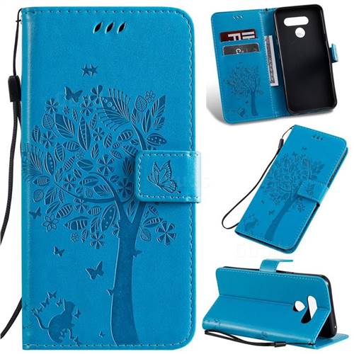 Embossing Butterfly Tree Leather Wallet Case for LG K50 - Blue