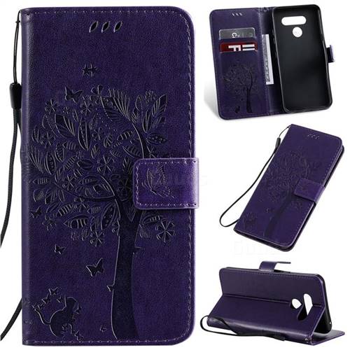 Embossing Butterfly Tree Leather Wallet Case for LG K50 - Purple