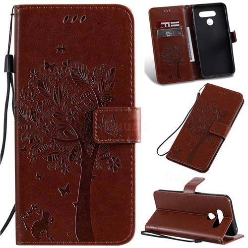 Embossing Butterfly Tree Leather Wallet Case for LG K50 - Coffee