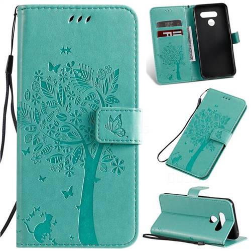 Embossing Butterfly Tree Leather Wallet Case for LG K50 - Cyan