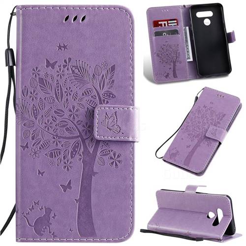 Embossing Butterfly Tree Leather Wallet Case for LG K50 - Violet