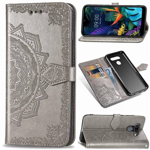 Embossing Imprint Mandala Flower Leather Wallet Case for LG K50 - Gray
