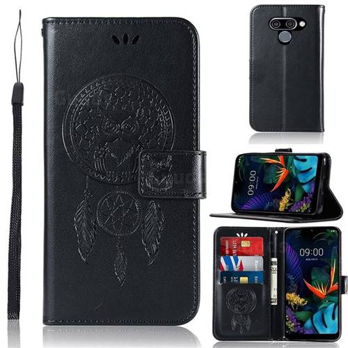Intricate Embossing Owl Campanula Leather Wallet Case for LG K50 - Black