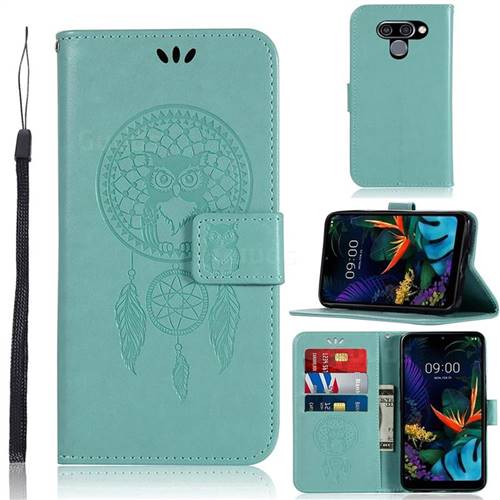 Intricate Embossing Owl Campanula Leather Wallet Case for LG K50 - Green