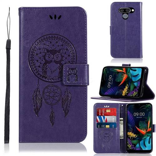 Intricate Embossing Owl Campanula Leather Wallet Case for LG K50 - Purple