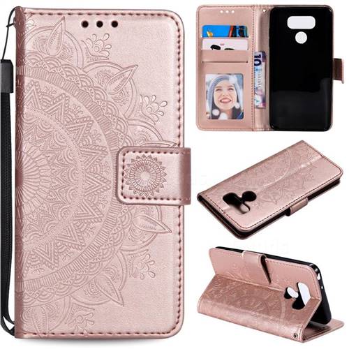 Intricate Embossing Datura Leather Wallet Case for LG K50 - Rose Gold