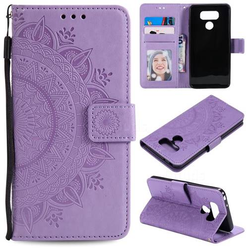 Intricate Embossing Datura Leather Wallet Case for LG K50 - Purple