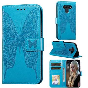 Intricate Embossing Vivid Butterfly Leather Wallet Case for LG K50 - Blue