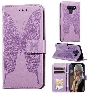 Intricate Embossing Vivid Butterfly Leather Wallet Case for LG K50 - Purple