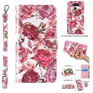 Red Flower 3D Painted Leather Wallet Case for LG K50