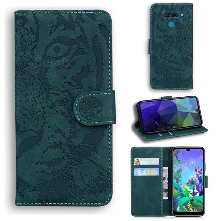 Intricate Embossing Tiger Face Leather Wallet Case for LG K50 - Green