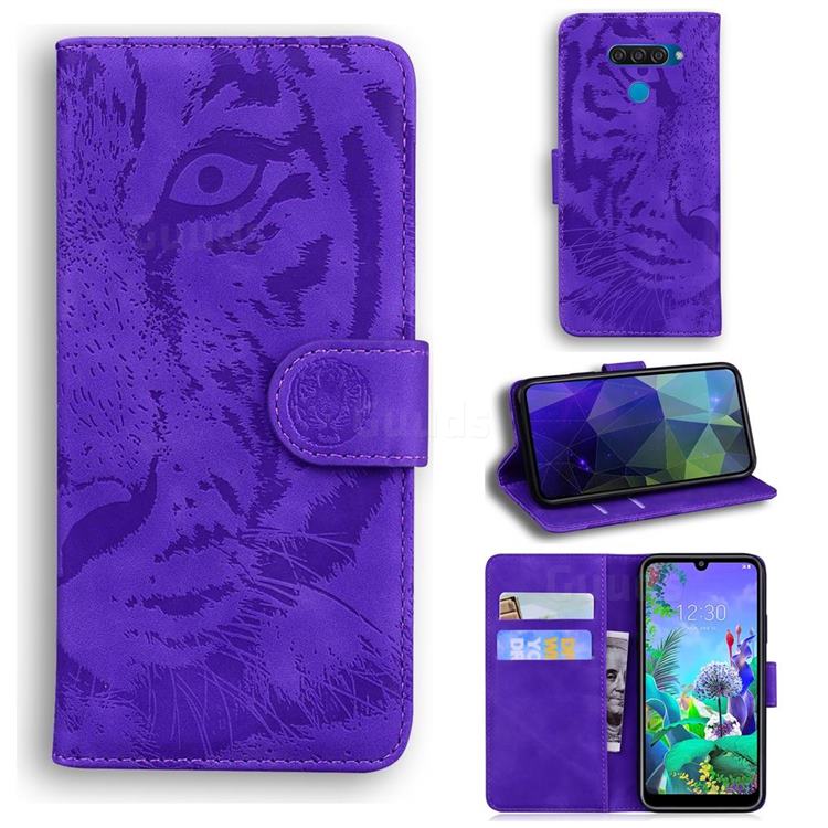 Intricate Embossing Tiger Face Leather Wallet Case for LG K50 - Purple