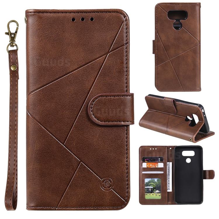 Embossing Geometric Leather Wallet Case for LG K50 - Brown